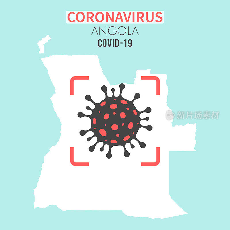 红色取景器显示冠状病毒(COVID-19)细胞的安哥拉地图