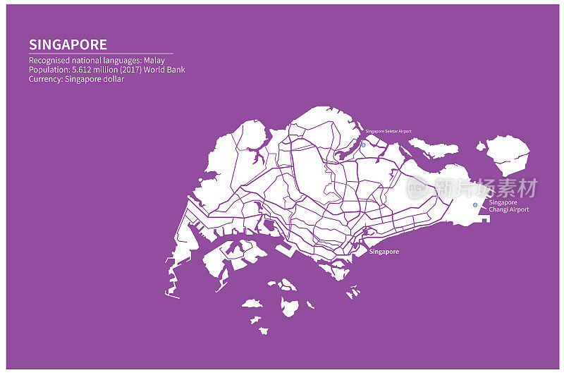新加坡地图。亚洲新加坡矢量地图