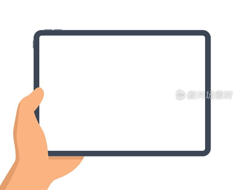 手拿着平板电脑。白空屏幕。矢量插图的制表板在手。孤立在白色背景。模板