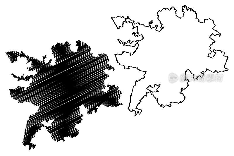 贝加莫城(意大利共和国，意大利，伦巴第)地图矢量插图，贝加莫城速写地图