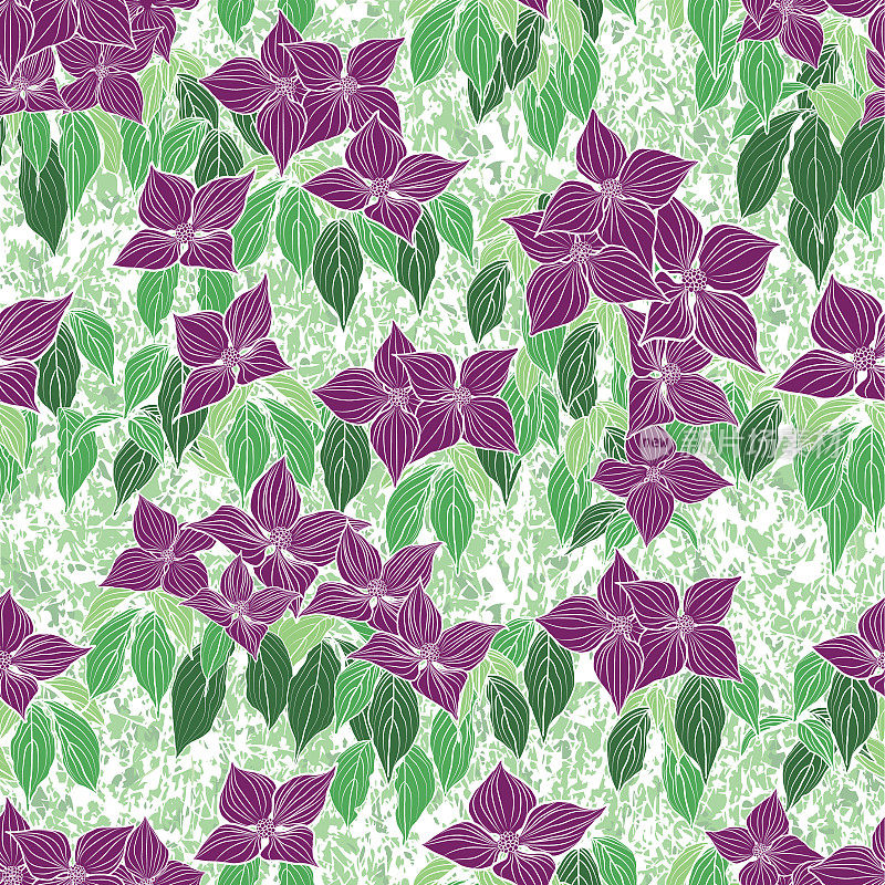 紫山茱萸花绿叶草纹理背景设计