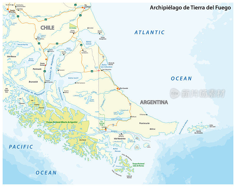 火地岛地图，位于南美洲南端的群岛