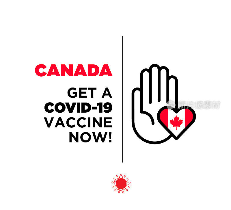 加拿大的概念。全球抗疫斗争。冠状病毒疫苗或Covid-19疫苗。抗击新型冠状病毒肺炎，警示标志新型冠状病毒库存插图