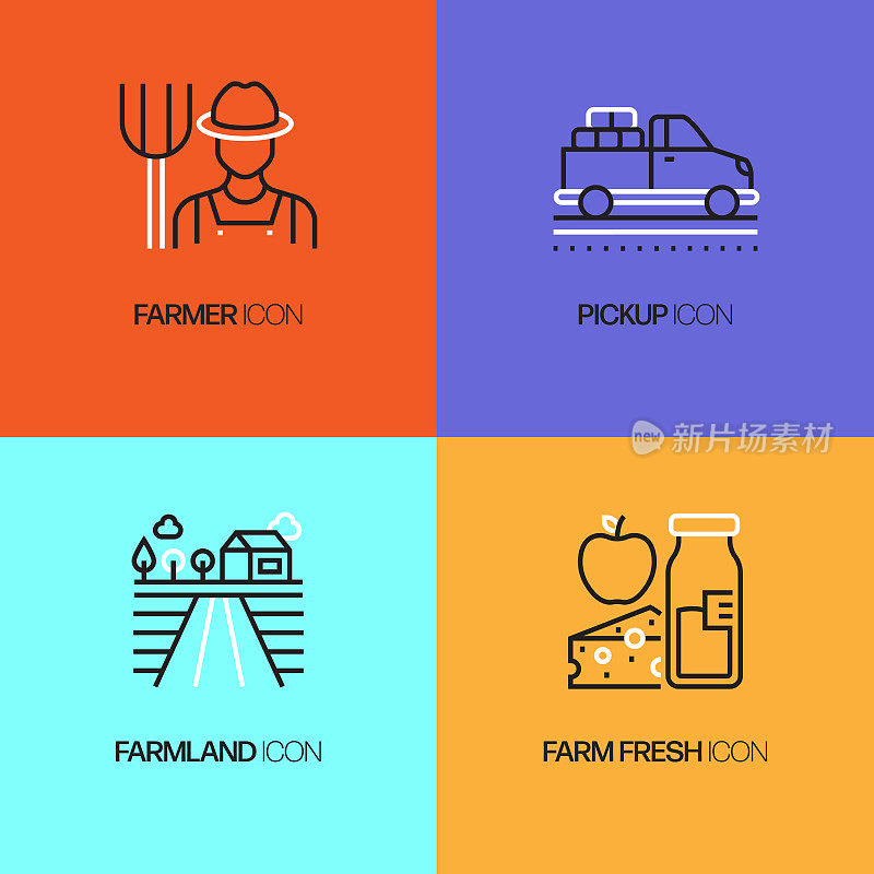农业和农业相关的线图标，轮廓向量符号插图。