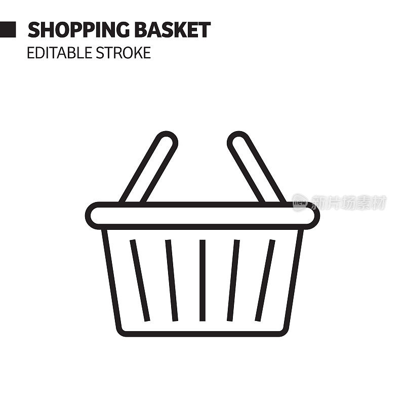 购物篮线图标。轮廓向量符号插图。