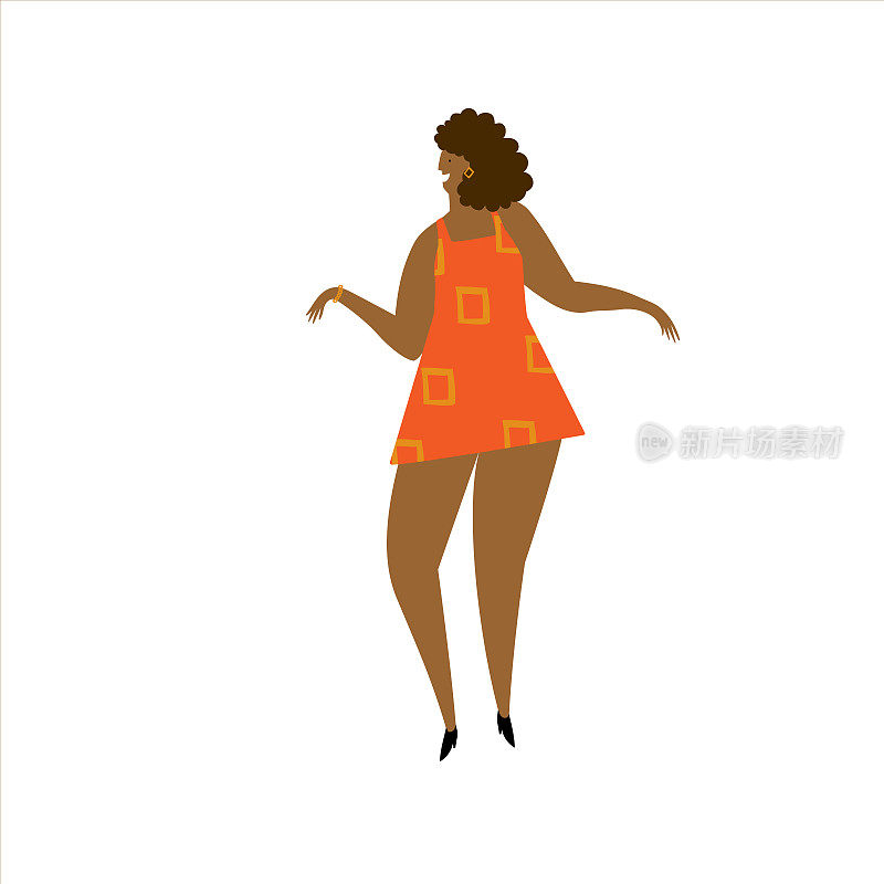 向量手绘的拉丁美洲的卡通插图，加勒比。非洲妇女跳曼波，巴恰塔，萨尔萨舞，桑巴，梅伦格舞有乐趣。