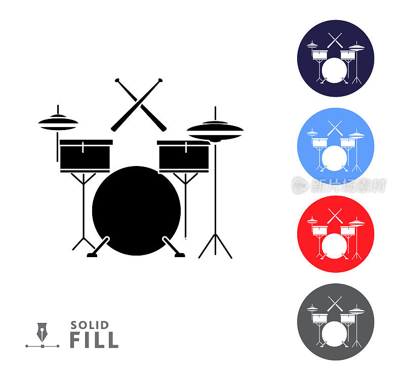 彩色圆圈图标一套鼓套件音乐乐器在白色的背景