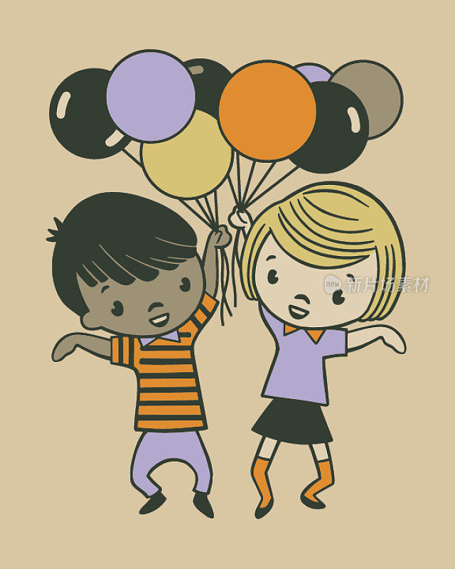 男孩和女孩拿着气球