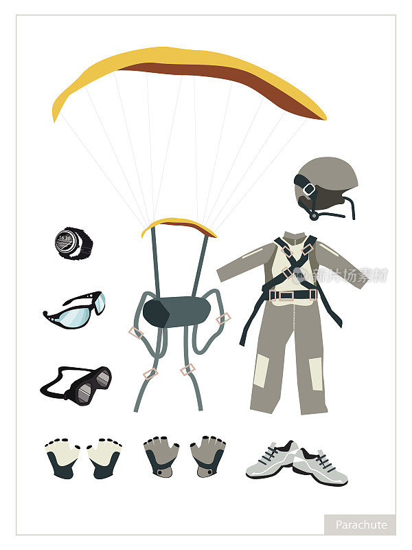 降落伞设备设置在白色背景