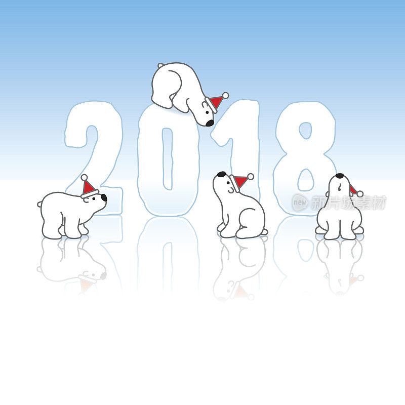 2018年，四只北极熊在冰天雪地里