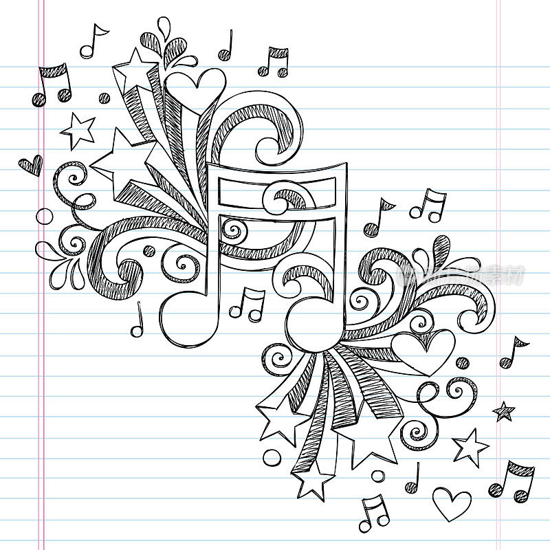 音乐笔记素描笔记本涂鸦矢量设计