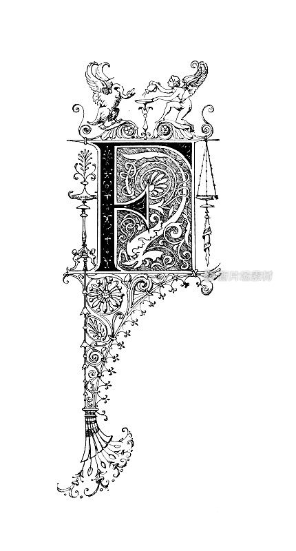 描绘字母F的新古典主义罗马式设计