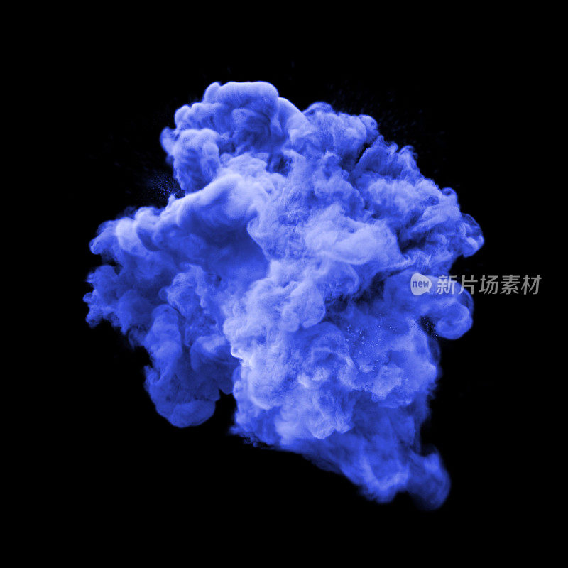 油漆粉蓝色爆炸粒子尘埃云飞溅抽象纹理背景