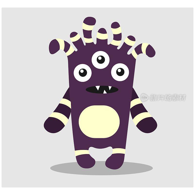 可爱有趣的紫色细菌怪物，卡通人物