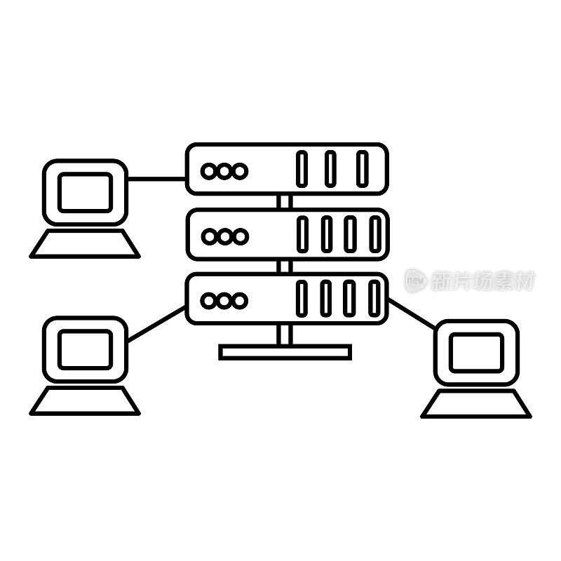 主机，网络服务器矢量线图标，标志，背景上的插图，可编辑的笔画