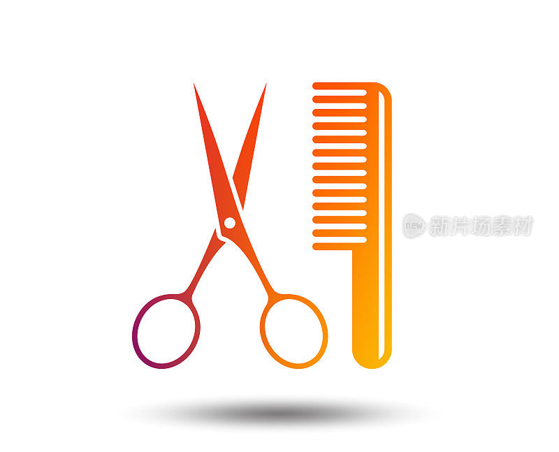 用剪刀梳头发标志图标。理发师的象征。