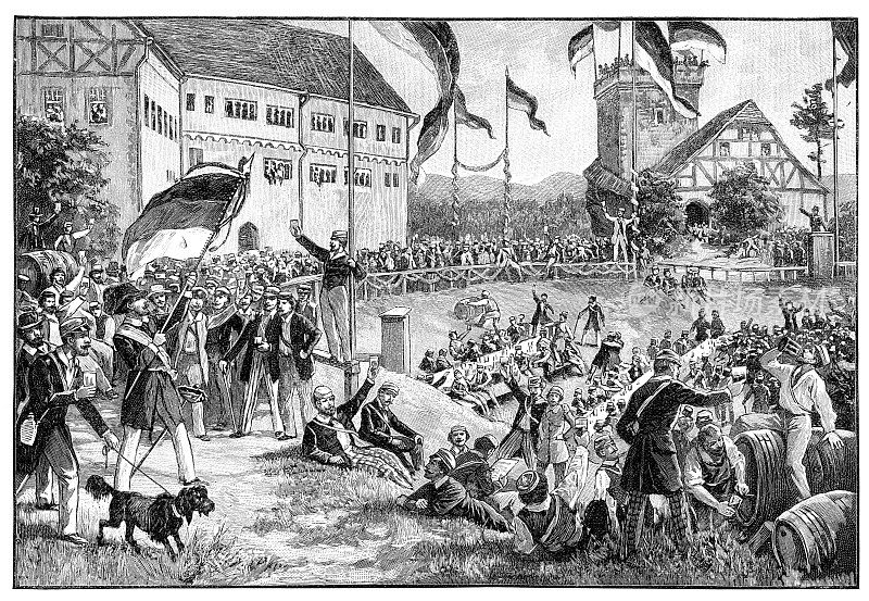 1848年，德国沃特堡，学生和政治家庆祝节日