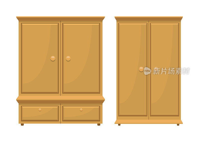 复古木制卧室家具矢量设计插图孤立在白色的背景