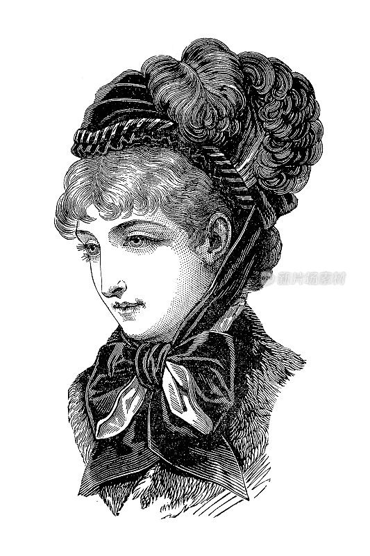 戴天鹅绒帽子的女人，19世纪的时尚