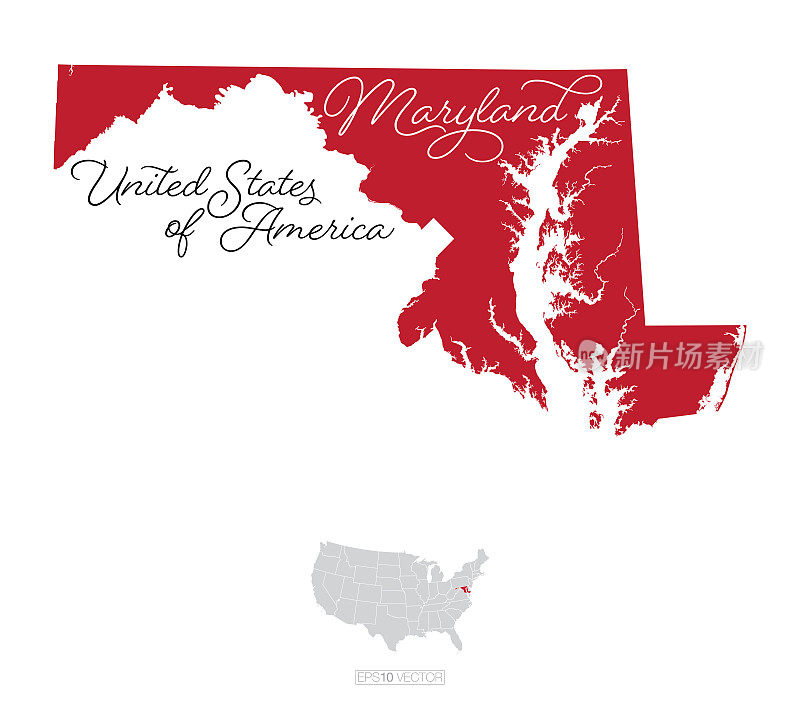 美国马里兰州矢量地图插图