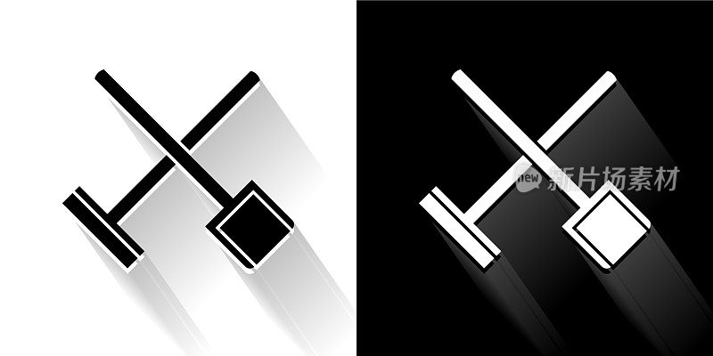 建筑工具黑色和白色图标与长影子