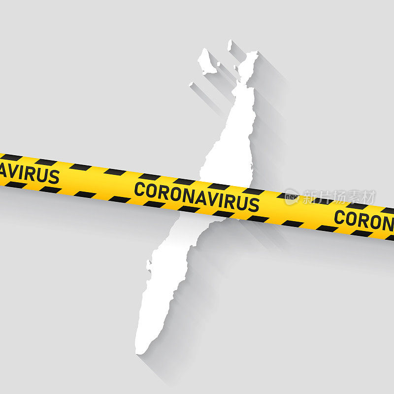 带冠状病毒警告胶带的宿务地图。Covid-19爆发