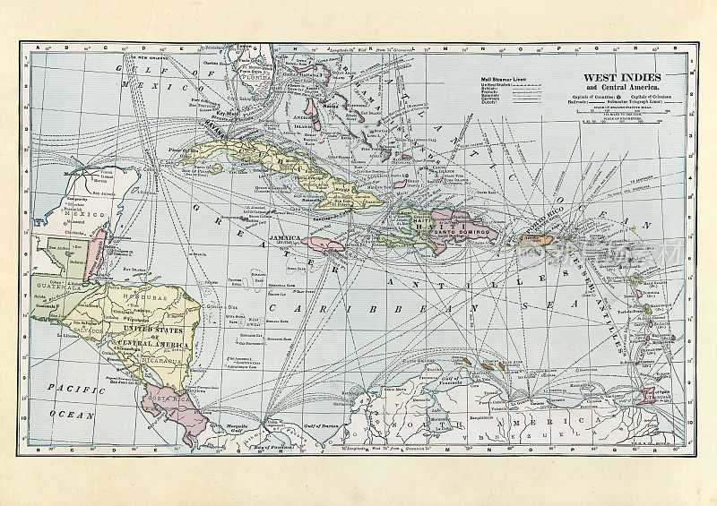 西印度群岛和中美洲的古老地图