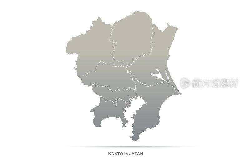 关东大地图。日本区域矢量地图。