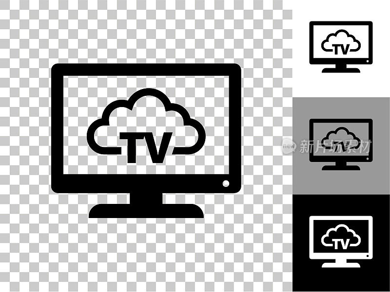 电视云计算图标棋盘透明背景