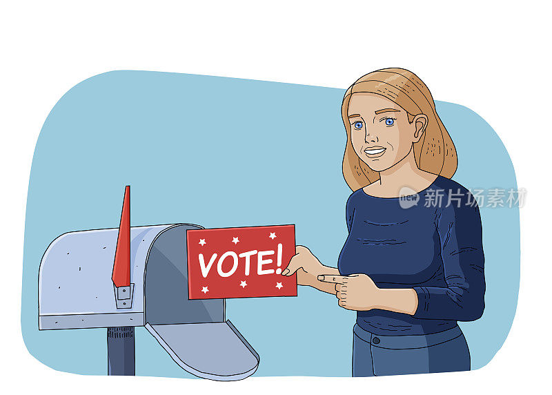 白人妇女寄选票在信封里