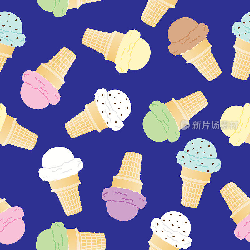 彩色冰淇淋甜筒无缝图案