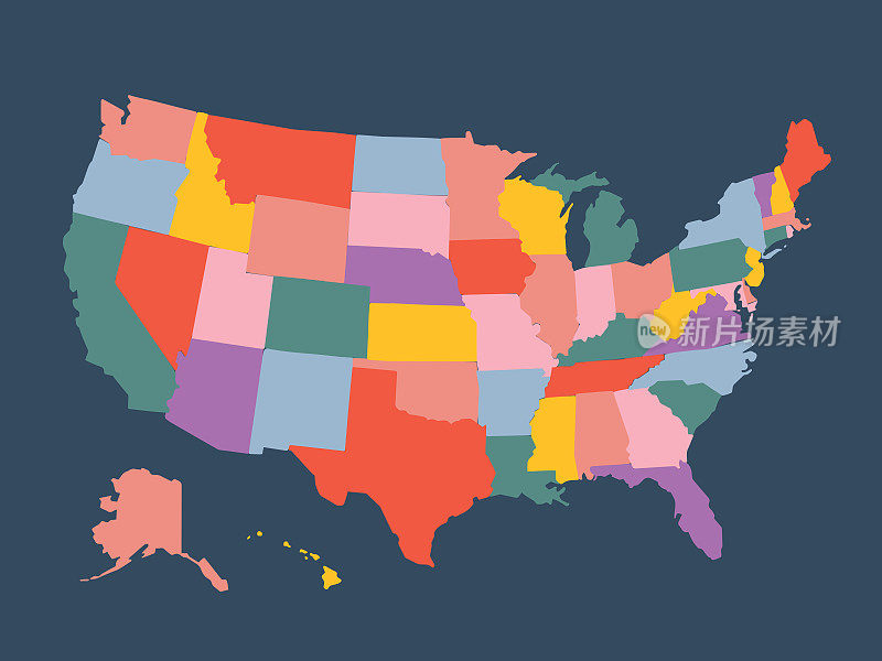 彩色的美国矢量地图插图