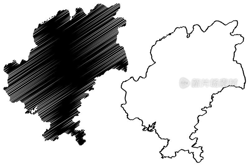 贵阳市(中华人民共和国，贵州省)地图矢量插图，手绘贵阳市或贵阳地图