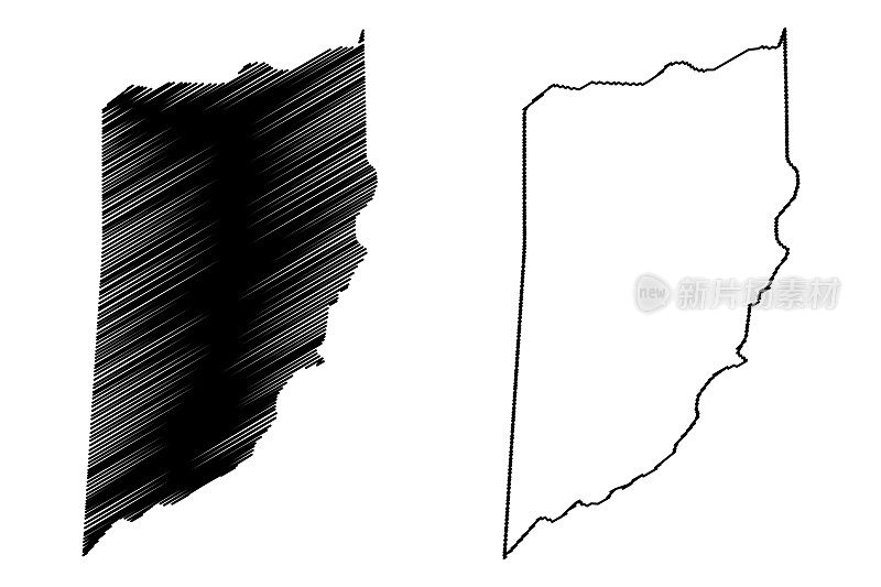 卡约区(伯利兹，伯利兹各区)地图矢量插图，卡约草稿地图