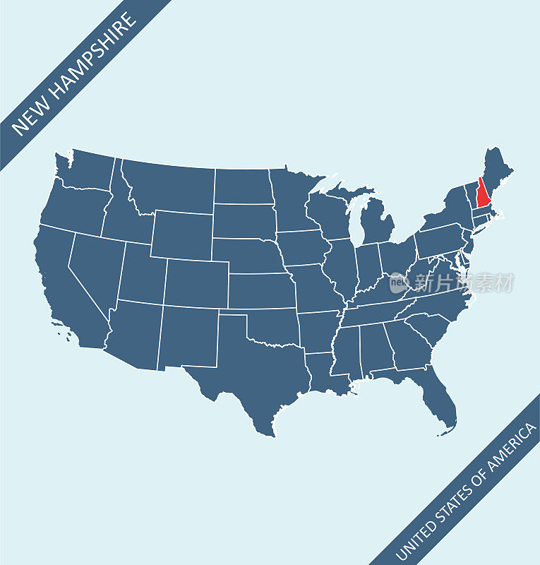 新罕布什尔州在美国地图上的位置