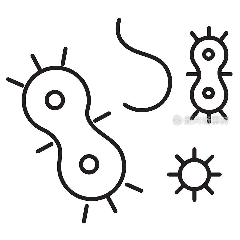 感冒和流感病毒细菌细线图标-可编辑的中风