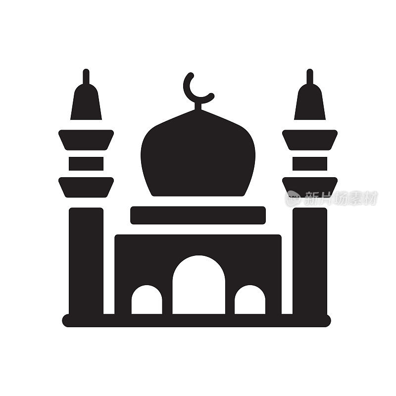 清真寺图标，矢量符号插图。