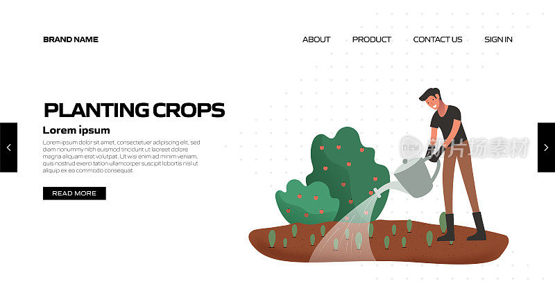 种植作物概念矢量插图登陆页面模板，网站横幅，广告和营销材料，在线广告，业务演示等。