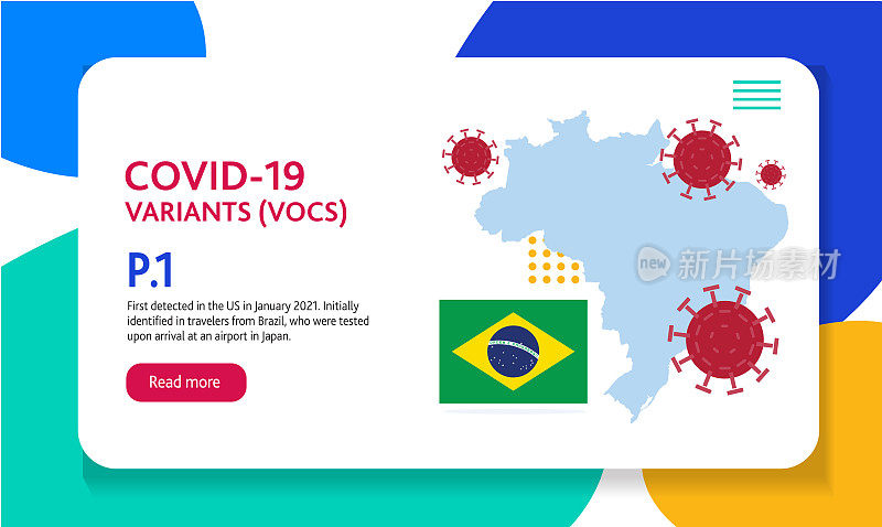 Covid-19巴西变体网站横幅设计模板，带有放置文本和病毒突变的来源地