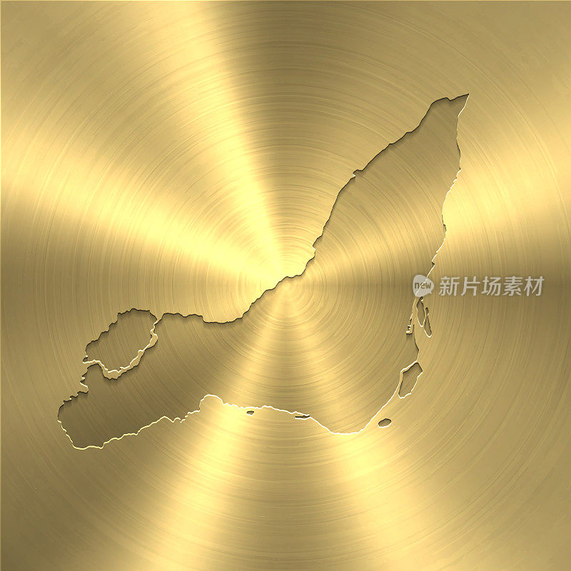 蒙特利尔岛地图上的金色背景-圆形拉丝金属纹理