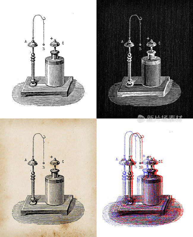 科学发现的古董插图，电和磁:电铃