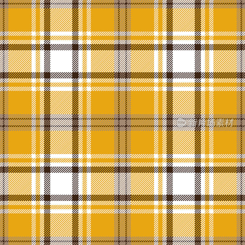 黄色和棕色苏格兰格子呢格子图案织物斯沃琪