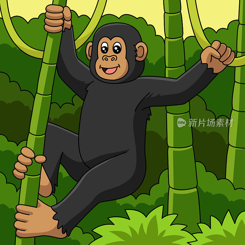 黑猩猩卡通向量彩色插图