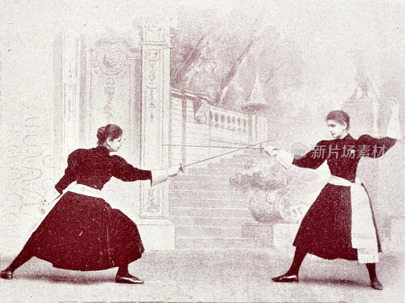 维也纳豪德根俱乐部击剑比赛，两名女子在比赛
