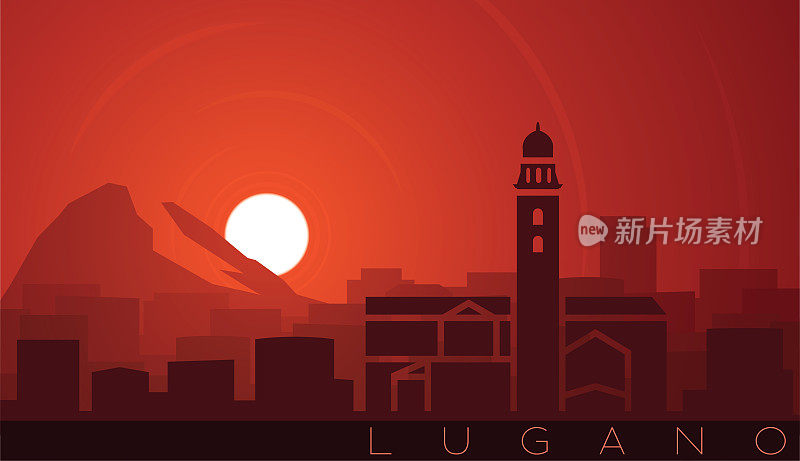 卢加诺低太阳天际线场景