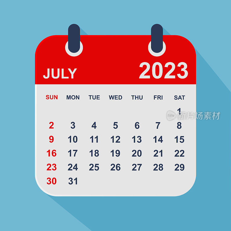 2023年7月月历叶。一周从周日开始。业务矢量图