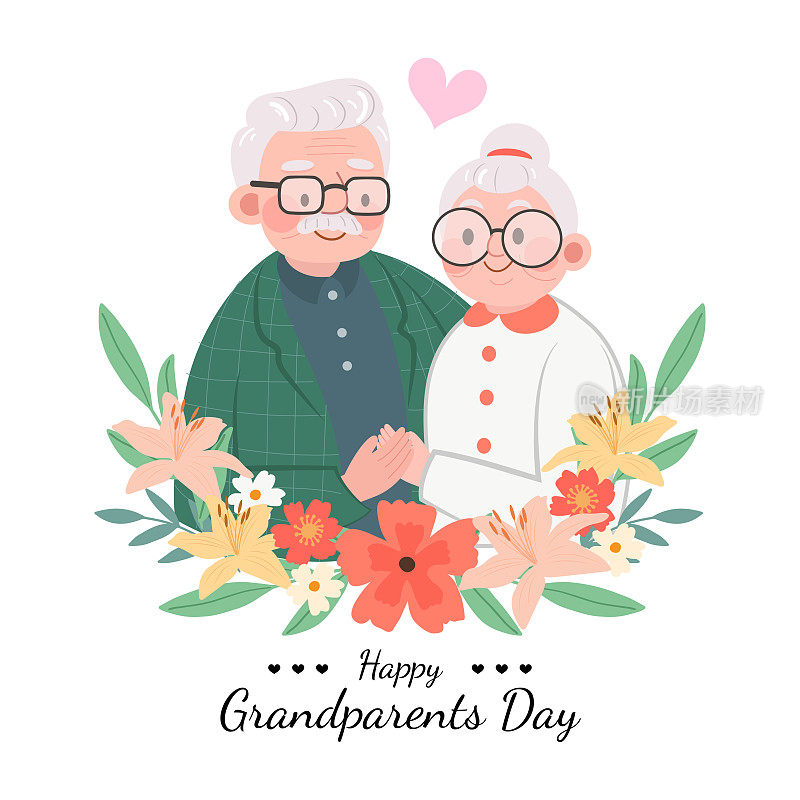 祝爷爷奶奶节贺卡矢量插画快乐。可爱的卡通爷爷被隔离在白色背景上
