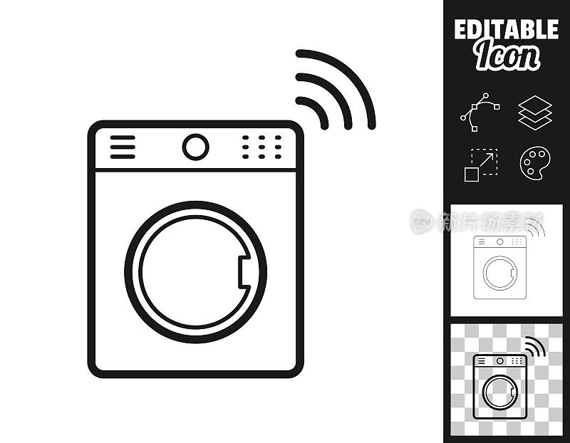 智能洗衣机。图标设计。轻松地编辑