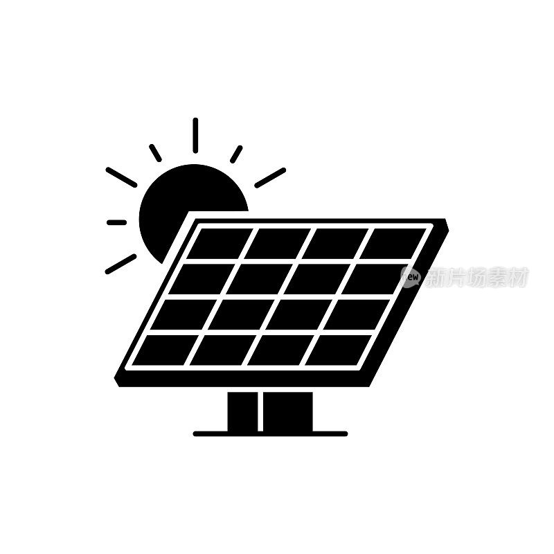太阳能面板固体平面图标。Icon适用于网页、手机应用、UI、UX、GUI设计。