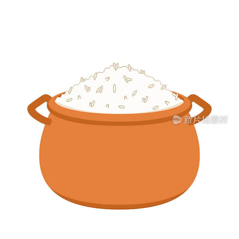 在土锅里煮米饭。土锅矢量。